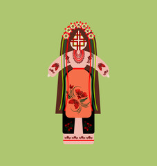Motanka doll. Vector illustration for cards, banners, and posters. Bright drawing with a traditional doll. Motanka doll wearing an embroidered costume