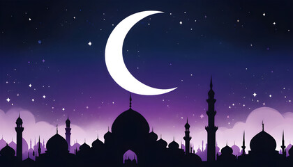 Ramadan Kareem background with mosque and moon. Generative AI