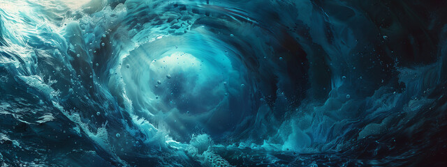 Epic Undersea Whirlpool in Digital Ocean - obrazy, fototapety, plakaty