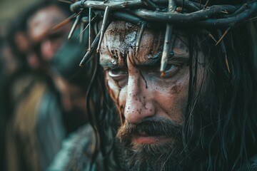 Jesus on the Via Dolorosa in Jerusalem: A Captivating Depiction of the Passion of Christ During Holy Week, Reflecting Deep Religious and Historical Significance generative ai - obrazy, fototapety, plakaty