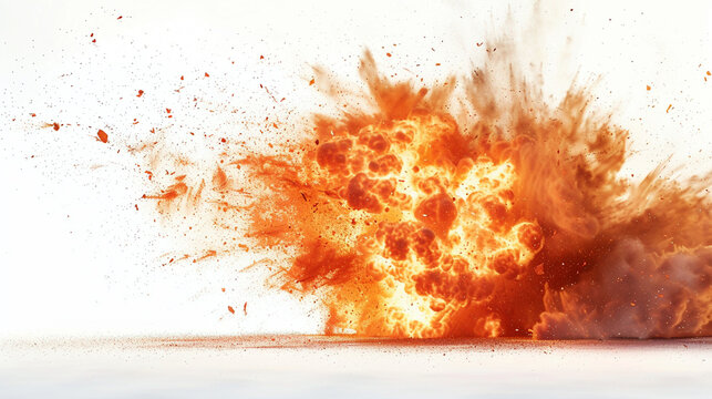 A stylized rendition of a small-scale explosion capturing the initial burst of flames and sparks in a controlled manner