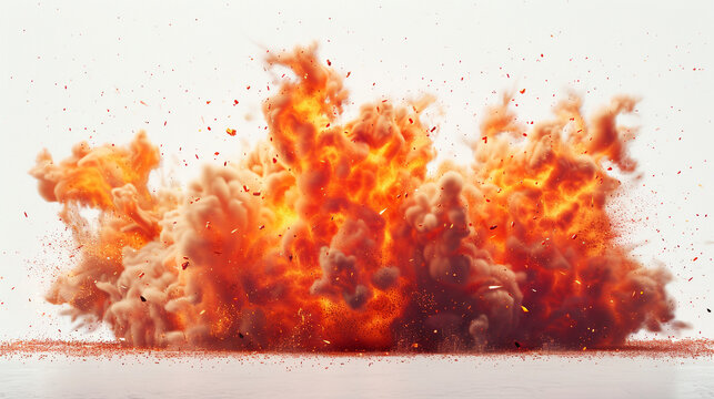 A stylized rendition of a small-scale explosion capturing the initial burst of flames and sparks in a controlled manner