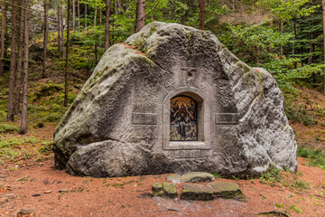 CESKE SVYCARSKO, CZECH REPUBLIC - SEPTEMBER 10, 2022: Rock chapel of the Last Judgement in the Czech Switzerland National Park, Czech Republic - 765770105