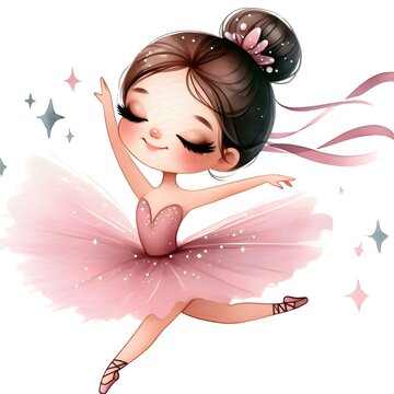 Pink pretty ballerina; watercolor hand draw illustration