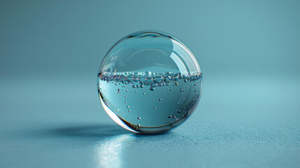 Glass sphere on blue background, Earth Day