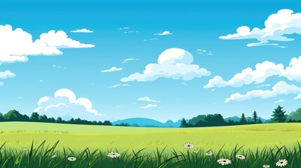 Obraz premium Illustration of a road in a field with mountain and clouds. A mountain with road and blue sky. mountain Landscape with Blue Sky. landscape with mountains with blue sky clouds wallpaper.