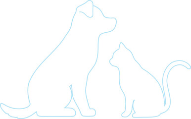 Simple and adorable outline silhouettes of a dog and a cat in side view facing each other
