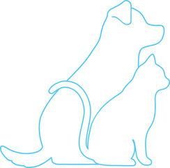 Simple and adorable outline silhouettes of a dog and a cat in side view