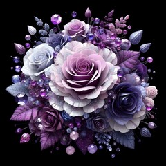 Beautiful 3D crystal rose fashion illustration in shades of purple and lilac.

