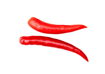 Top view set of red chili peppers isolated with clipping path in png file format