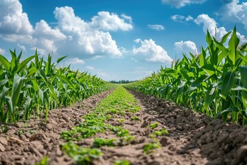 Hybrid grain fields under a dome, genetically modified to withstand extreme weather, feeding future populations