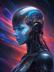 Pretty Young Female Cyborg Vibrant Colours