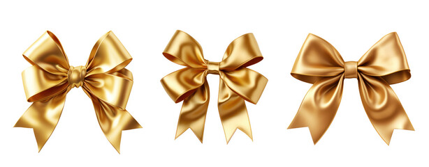 Set of bow ribbon gold tied knot shiny for gift and present.