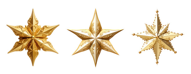 Obraz premium Set of Golden Star Christmas Tree Topper white background clipart