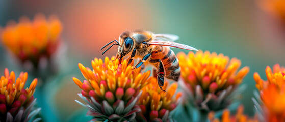 Flowers in the garden. Bees and flowers. - obrazy, fototapety, plakaty