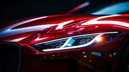 The photo you’ve uploaded showcases a close-up view of the front part of a red car. The focus is...