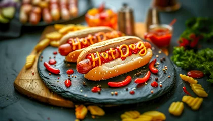 Foto op Plexiglas Hot dog on the board © Gil Macedo