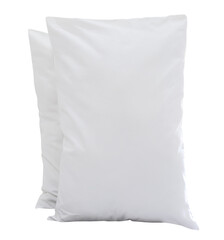 Obraz premium Front view of white pillow with case after guest use in resort or hotel room isolated on white background with clipping path