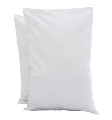 Front view of white pillow with case after guest use in resort or hotel room isolated with clipping...