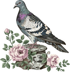 Dove Wings Wonder Bird Amidst Flowers pigeon vector