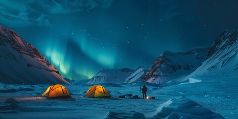 Expedition Under Northern Lights - obrazy, fototapety, plakaty