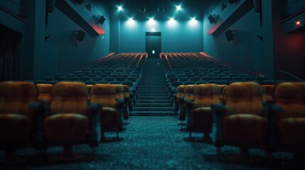Naklejka premium Rows of empty streets in cinemas covered in red cloth