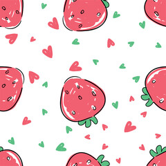 Hand Drawn Strawberry background, Print design for textiles, Pattern seamless vector