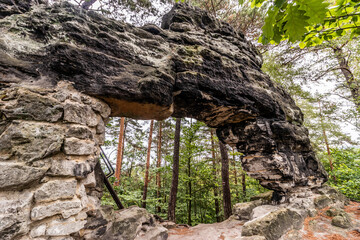 Mala Pravcicka brana rock gate the Czech Switzerland National Park, Czech Republic. - 765776368
