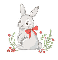 Hand Drawn Cute Bunny vector, print design rabbit, kids print © Alsu Art