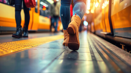 Urban Journey: Commuters on Platform - obrazy, fototapety, plakaty