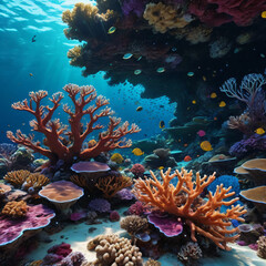 Fototapeta na wymiar Colorful underwater scene with fish and coral reef in the tropical ocean