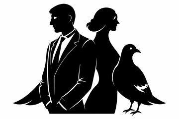 Fototapeta premium give-the-black-silhouette-couple-vector-of-the-pigeon.