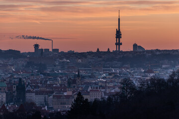 Early morning view of Prague skyline, Czech Republic