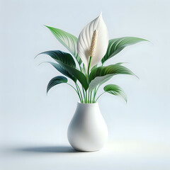 peace lily plant in white pot on white background 