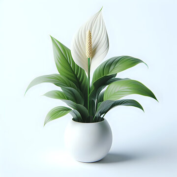 peace lily plant in white pot on white background 