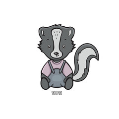 Art & Illustrationbaby skunk sitting on white background vector children's illustration. cartoon skunk vector character