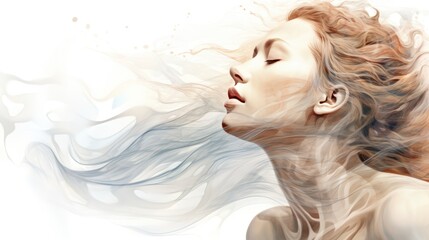 Delicately veiled, the portrait of a young woman unfolds, showcasing her face in a captivating dance of light and beauty.