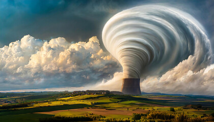Tornado, cyklon. Abstrakcyjny krajobraz surrealistyczny - obrazy, fototapety, plakaty