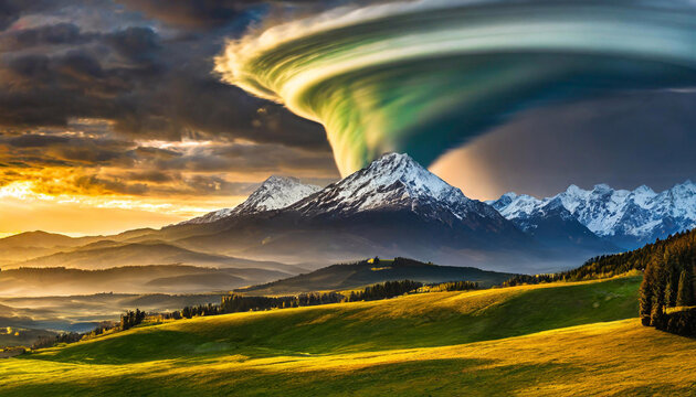 Tornado, cyklon. Abstrakcyjny krajobraz surrealistyczny