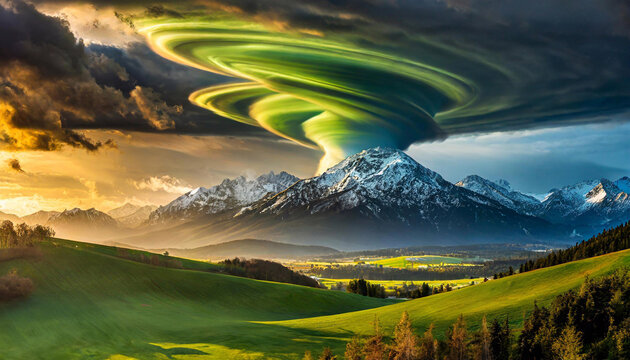 Tornado, cyklon. Abstrakcyjny krajobraz surrealistyczny