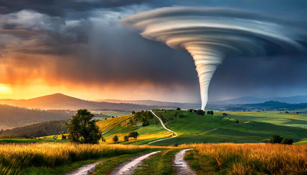 Tornado, cyklon. Abstrakcyjny krajobraz surrealistyczny