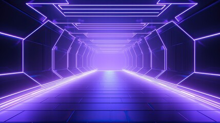Abstract beautifull background with neon light, geometric shapes and lines. Glowing ultraviolet dark room in the tunnel interior design of modern architecture 