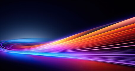 Abstract beautifull background with neon light lines, curved tunnel of time and space, digital futuristic wallpaper, blue purple orange gradient backdrop for product presentation 