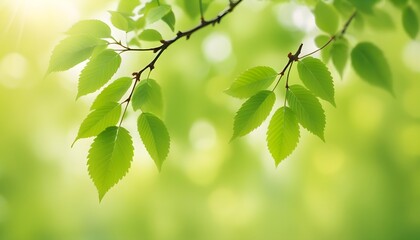Fototapeta na wymiar Elm green bright leaves and blurred bokeh background
