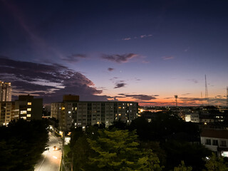 evening  yellow and blue sky in the small city,Thailand 