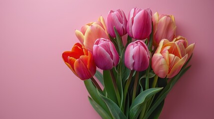 Bouquet of tulisps flower on pink background