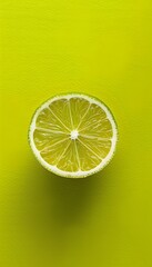 Close-up of Fresh Sliced Lemon on Vibrant Green Background