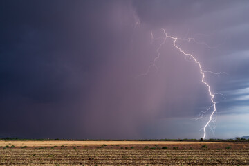 Thunderstorm lightning strike with dark sky