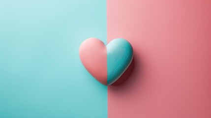 pink and green heart shape on two two-tone background