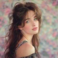 80's style portrait of a female with brown hair